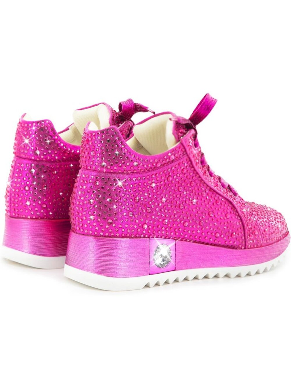 Women's Pink Platform Wedge Sparkly Rhinestone High Top Glitter Sneakers - Picture 5 of 5